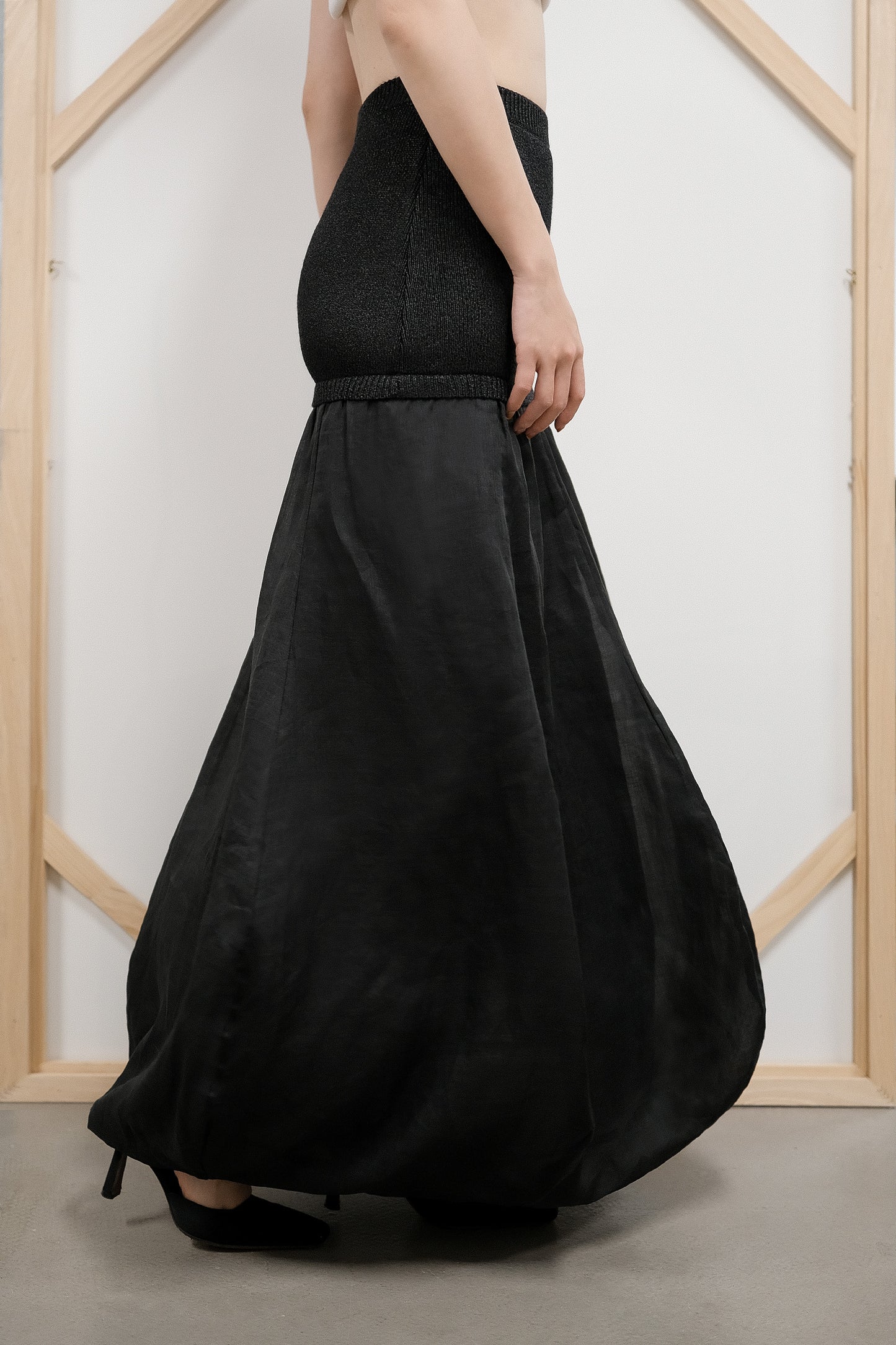Fernanda Black Knit and Woven Patchwork Skirt