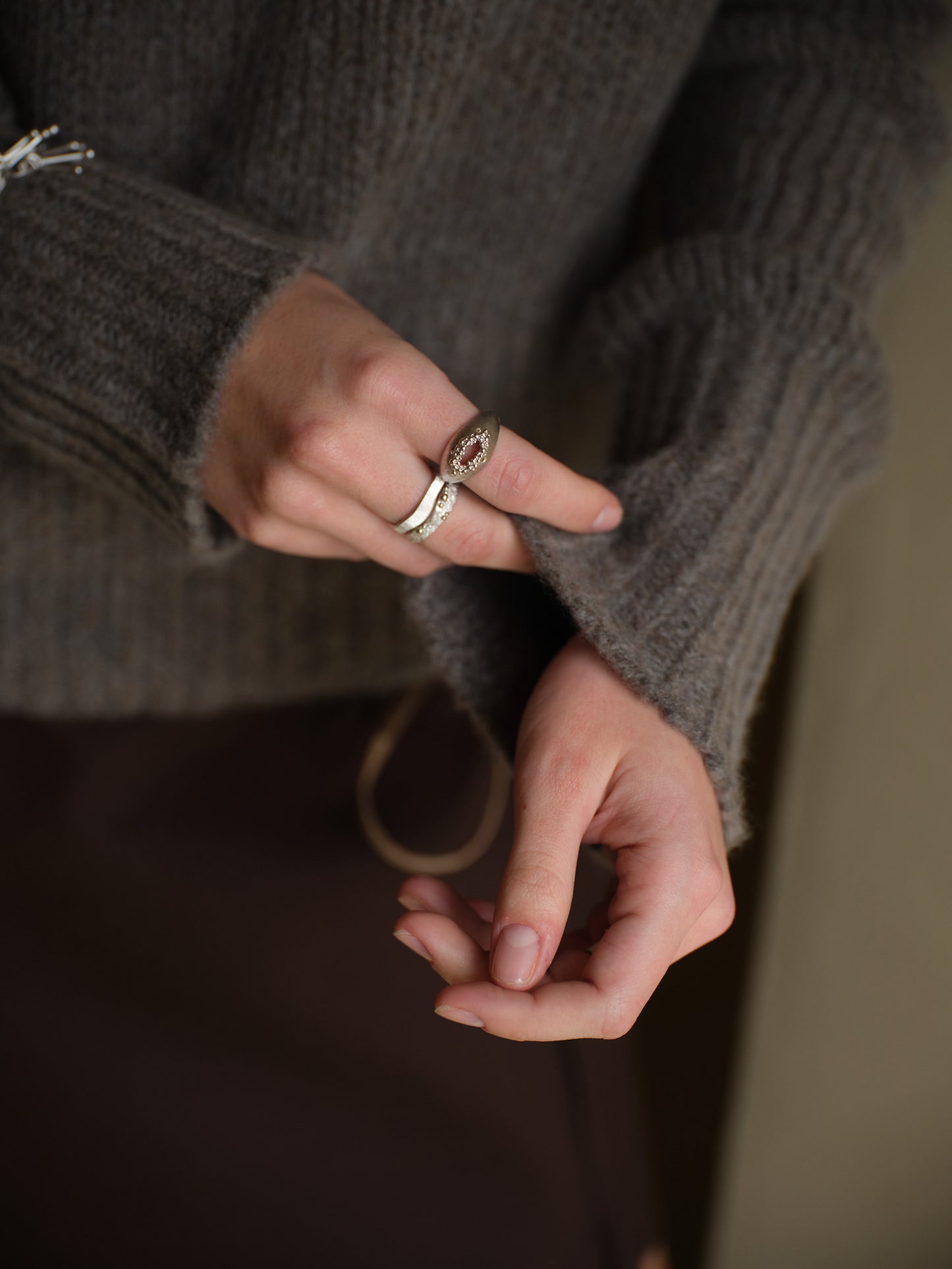 Twin Floating Beads Narrow Stackable Rings