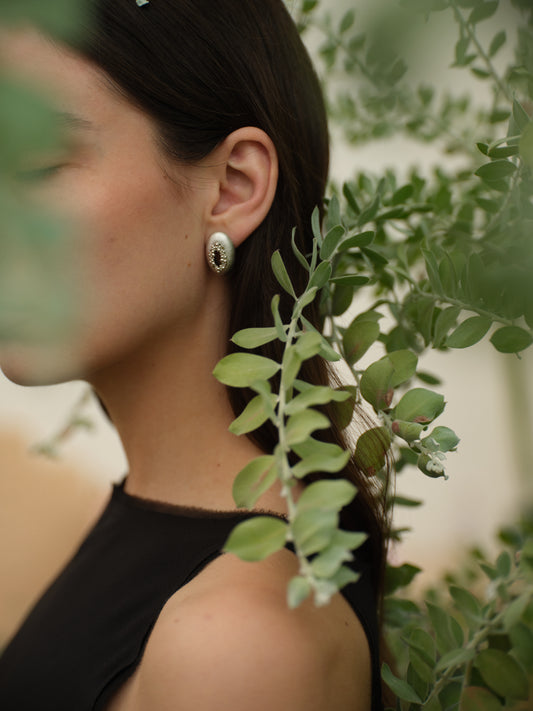 Water Ring Pearl Cluster Oval Stud Earrings