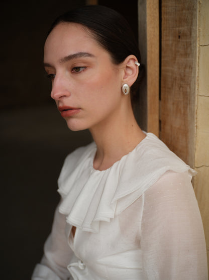 Water Ring Pearl Cluster Oval Stud Earrings