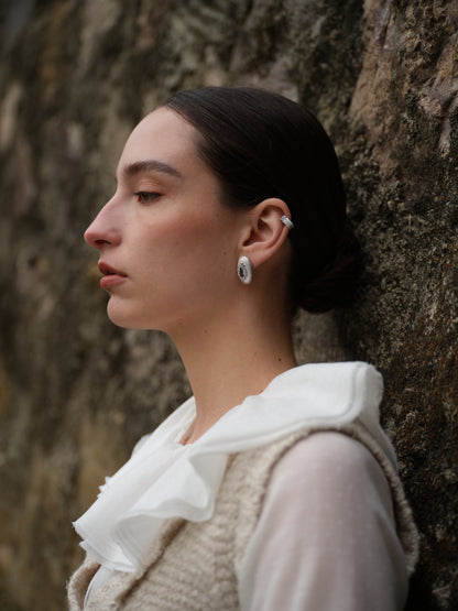 Water Ring Pearl Cluster Oval Stud Earrings
