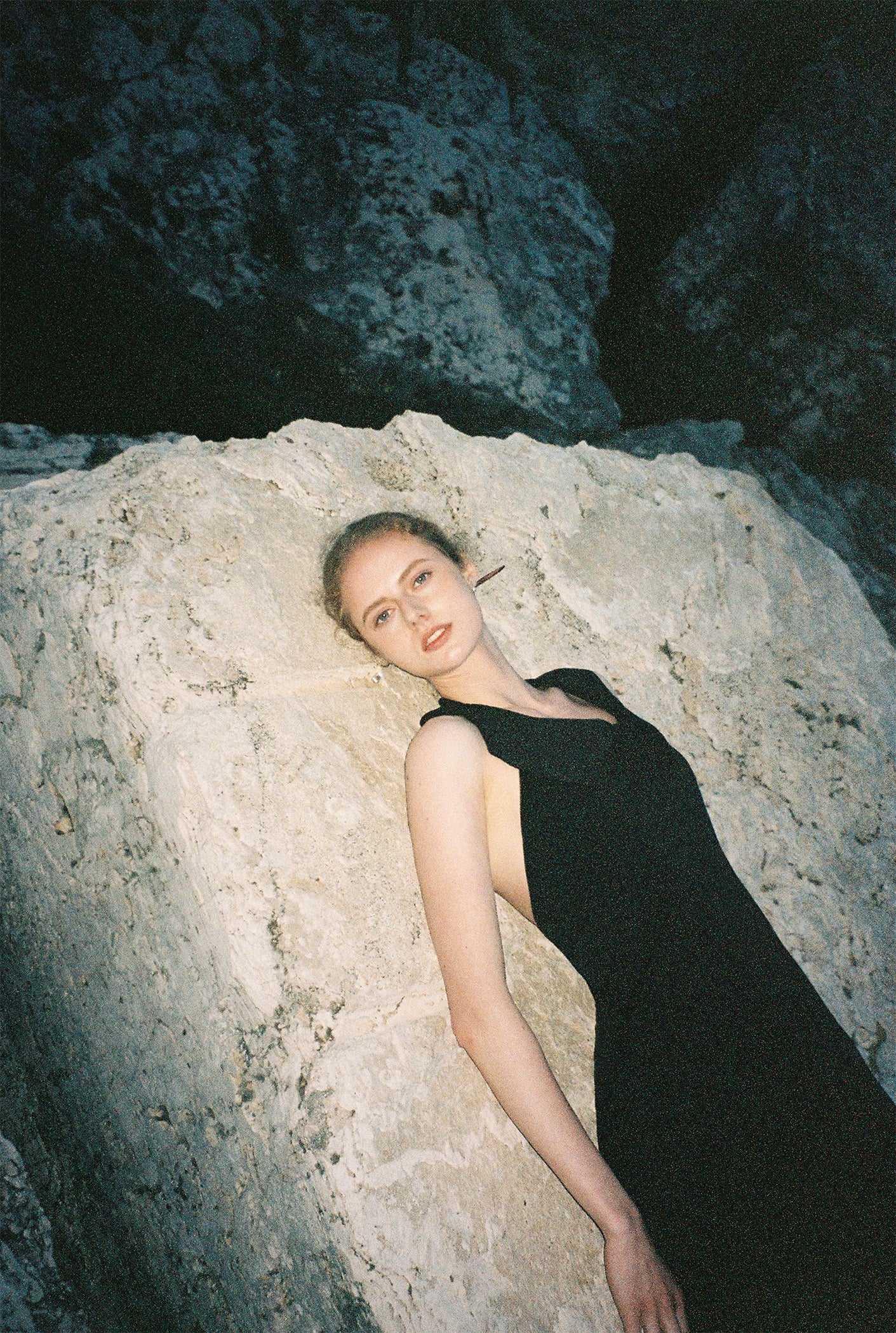 Joana Black Knit and Acetate Halter Backless Dress
