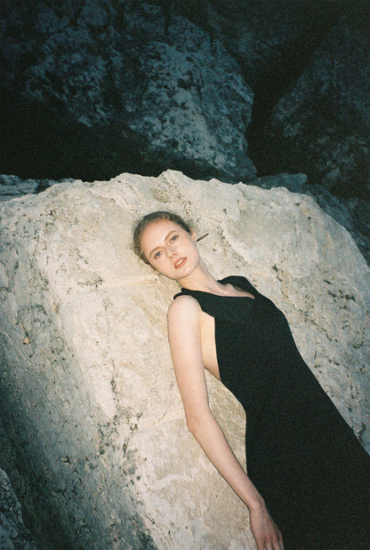 Joana Black Knit and Acetate Halter Backless Dress