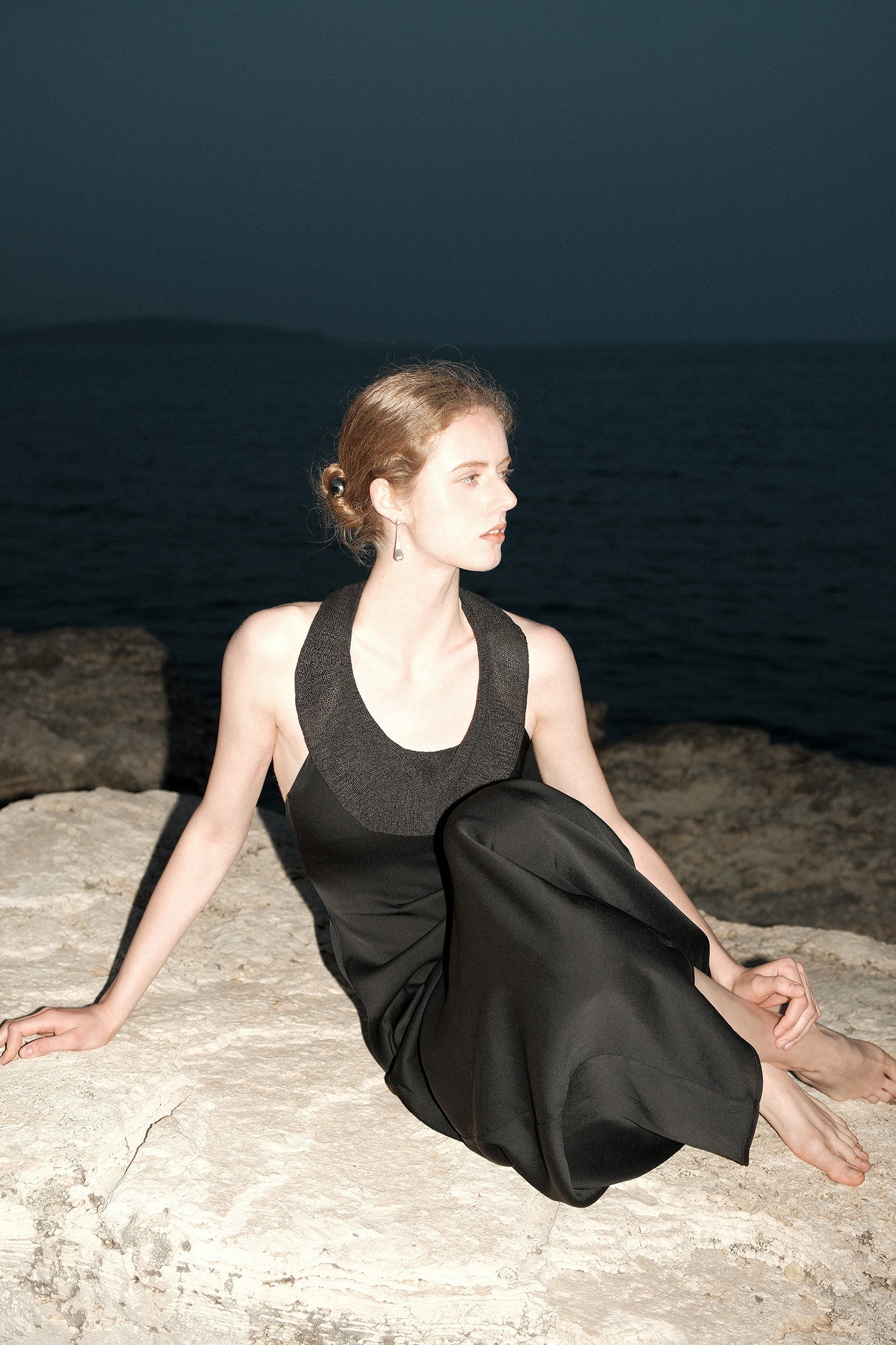 Joana Black Knit and Acetate Halter Backless Dress