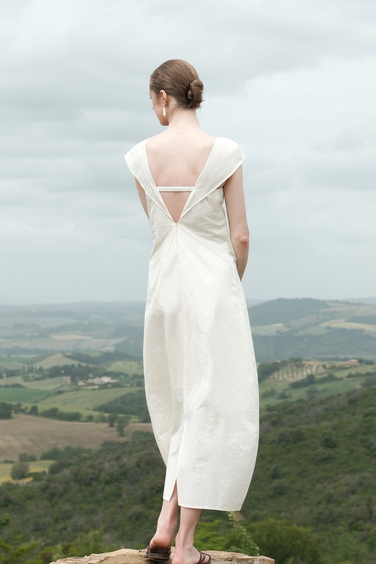 Olga Beige deep V-backless Dress