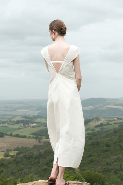 Olga Beige deep V-backless Dress