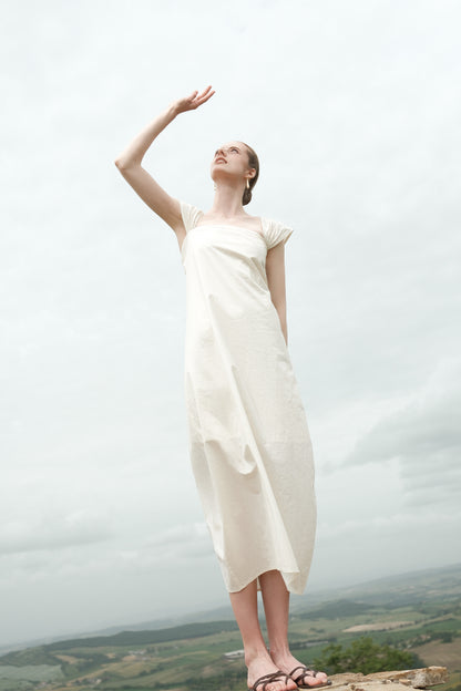 Olga Beige deep V-backless Dress