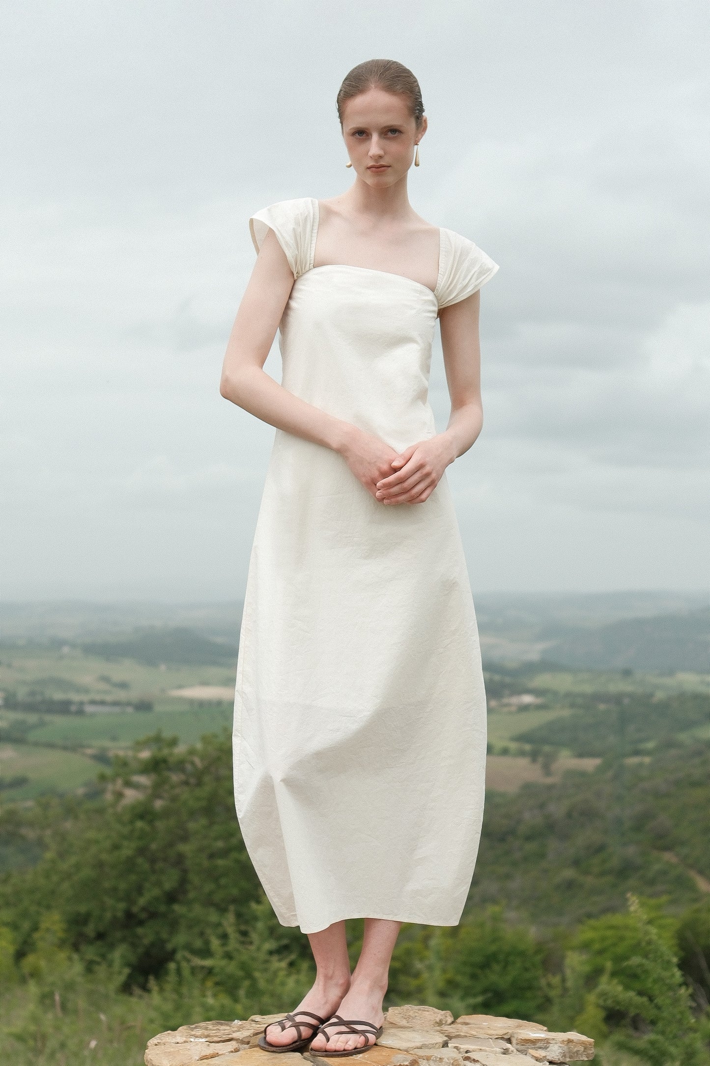 Olga Beige deep V-backless Dress
