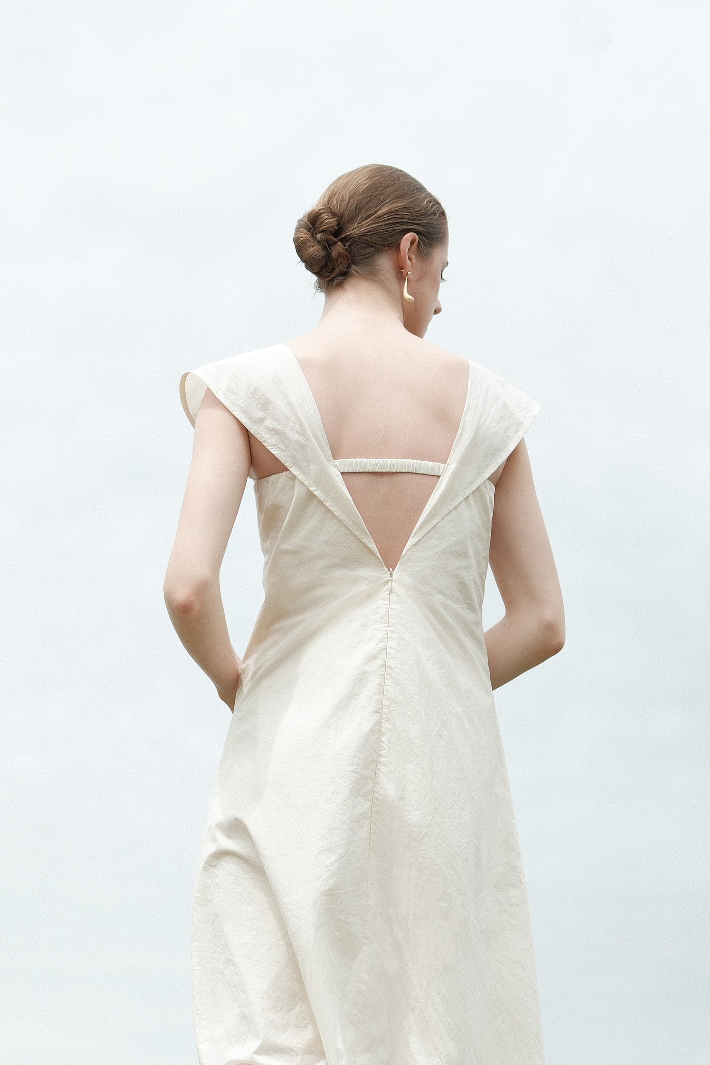 Olga Beige deep V-backless Dress