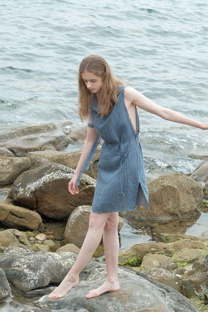 Limited Edition-Linen two-tone Apron Dress