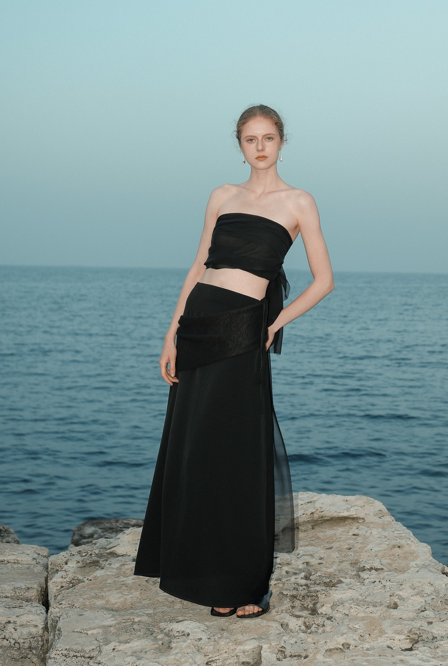 Ísis Black Acetate Knit Combo Skirt