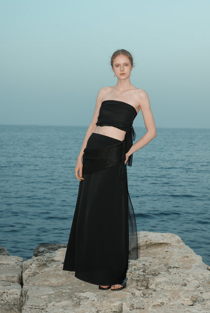 Ísis Black Acetate Knit Combo Skirt