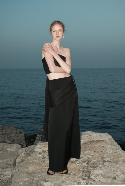 Ísis Black Acetate Knit Combo Skirt