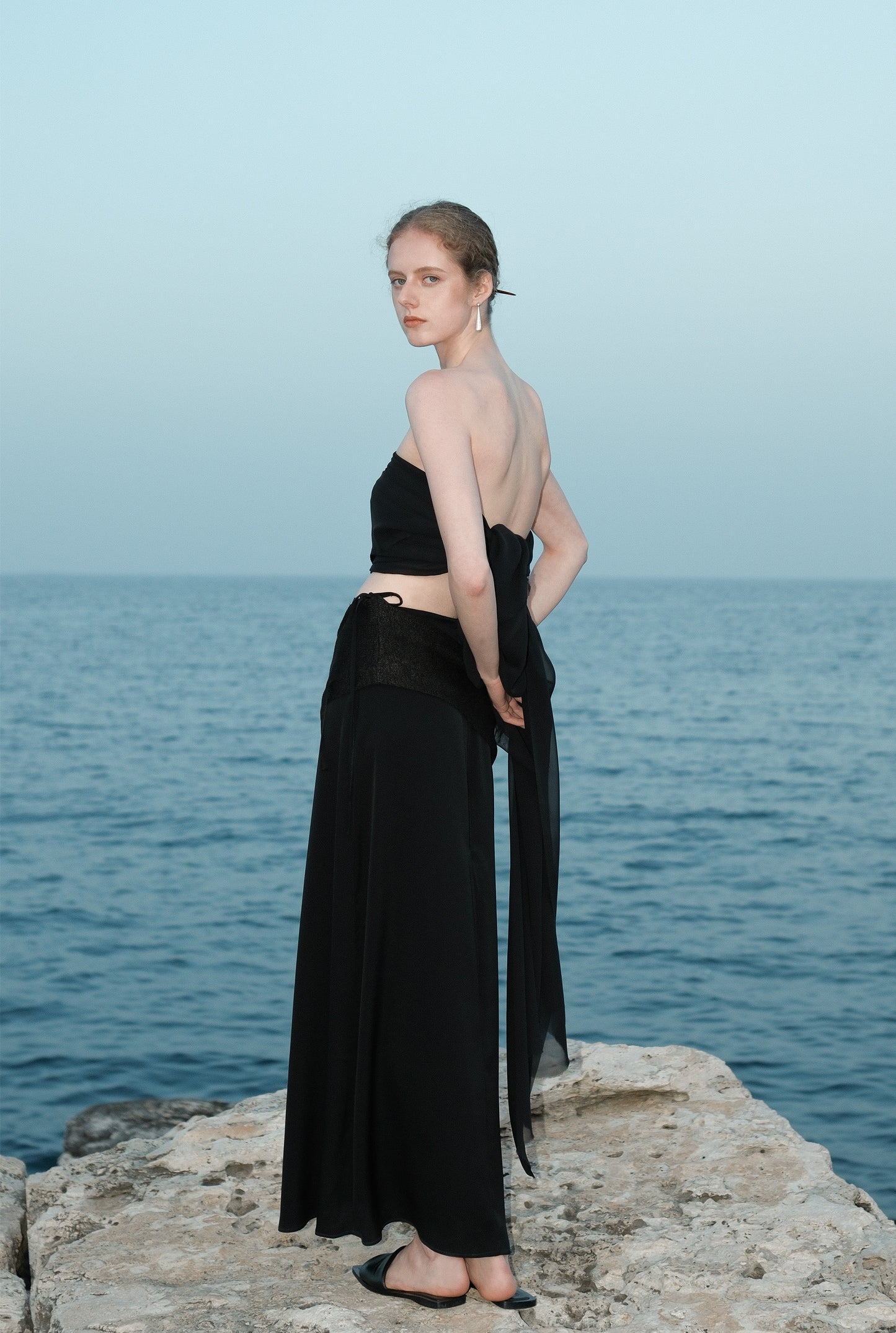 Ísis Black Acetate Knit Combo Skirt
