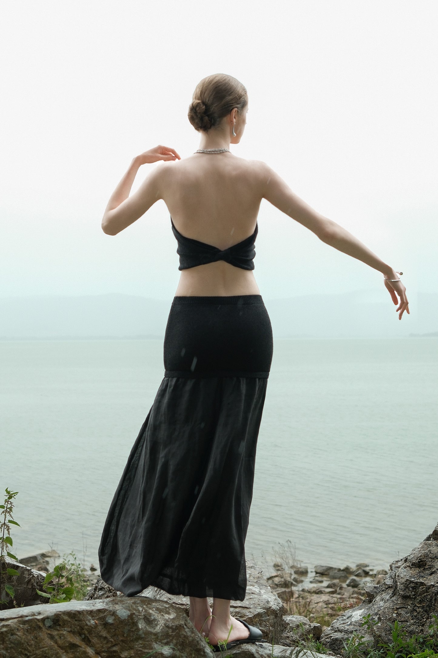 Fernanda Black Knit and Woven Patchwork Skirt