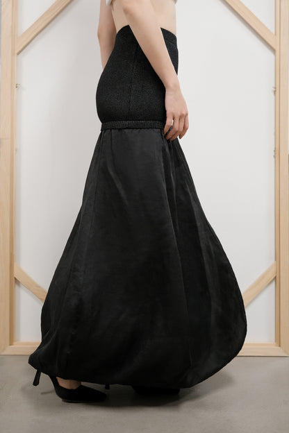 Fernanda Black Knit and Woven Patchwork Skirt