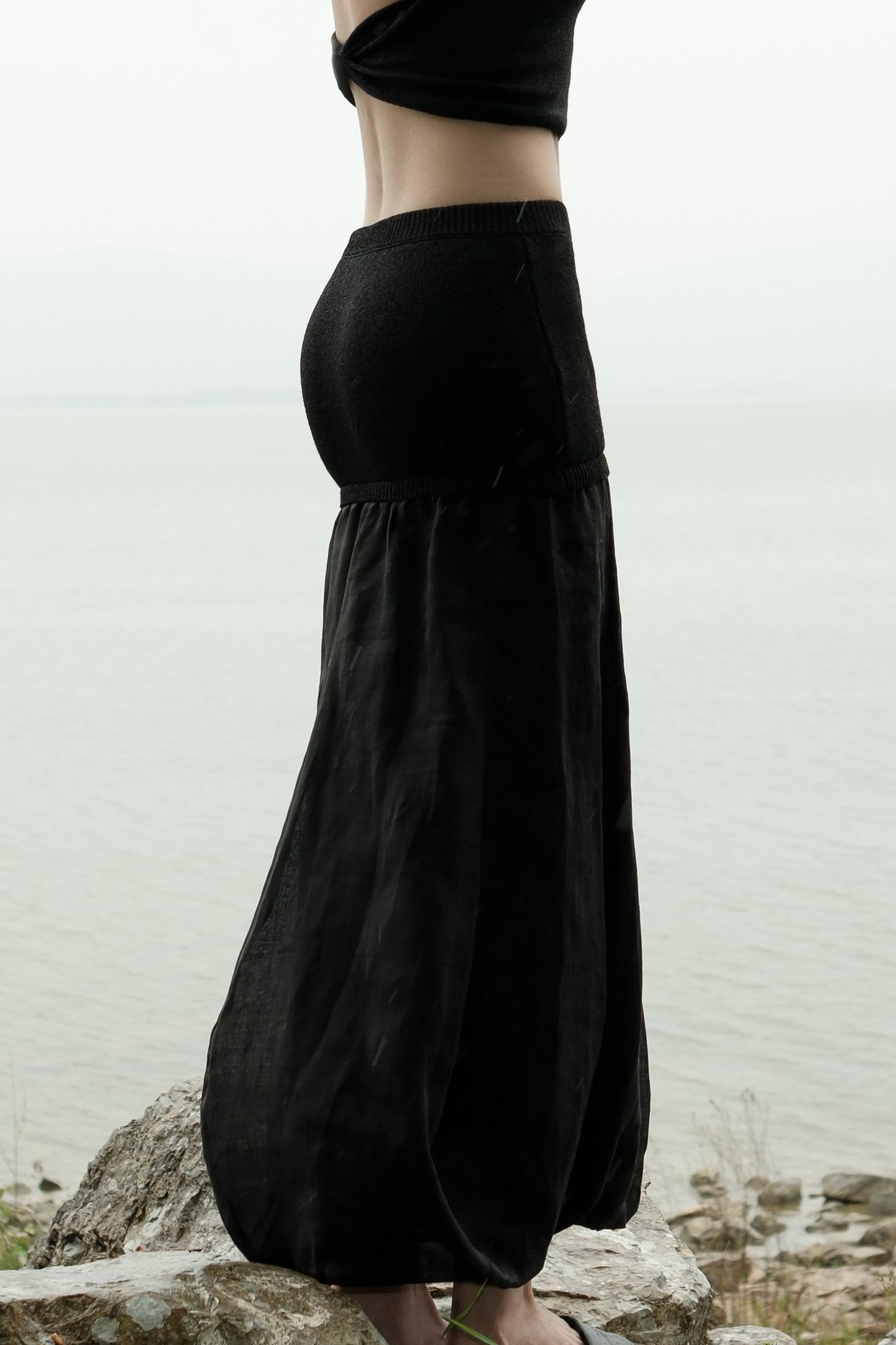 Fernanda Black Knit and Woven Patchwork Skirt