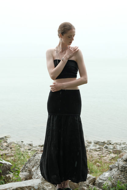 Fernanda Black Knit and Woven Patchwork Skirt