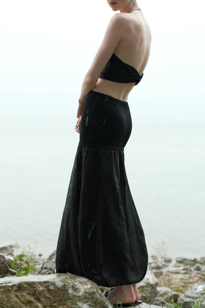 Fernanda Black Knit and Woven Patchwork Skirt