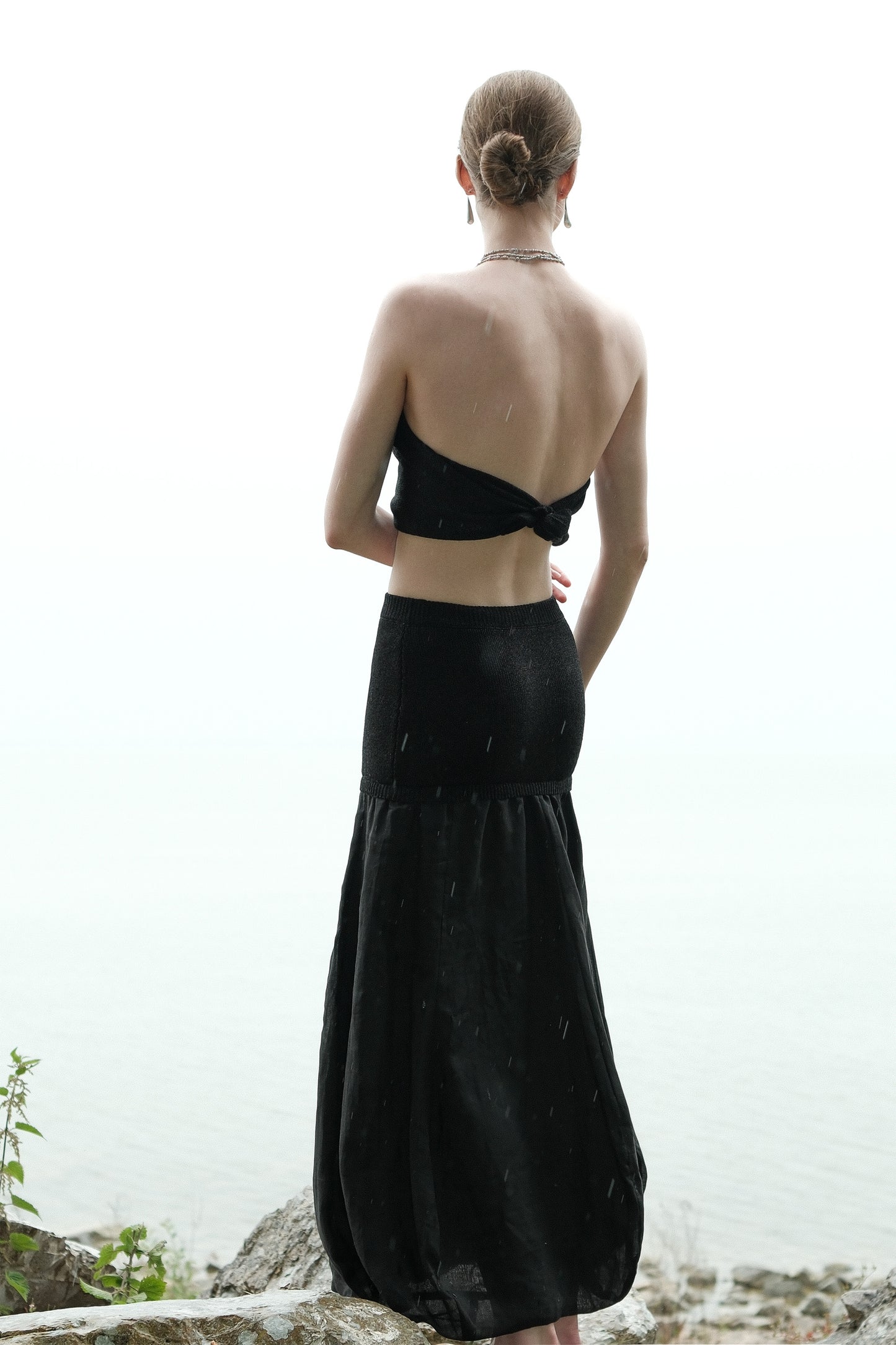 Fernanda Black Knit and Woven Patchwork Skirt