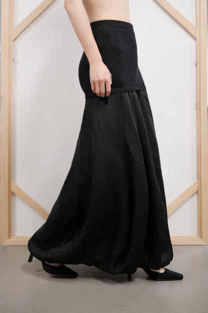 Fernanda Black Knit and Woven Patchwork Skirt