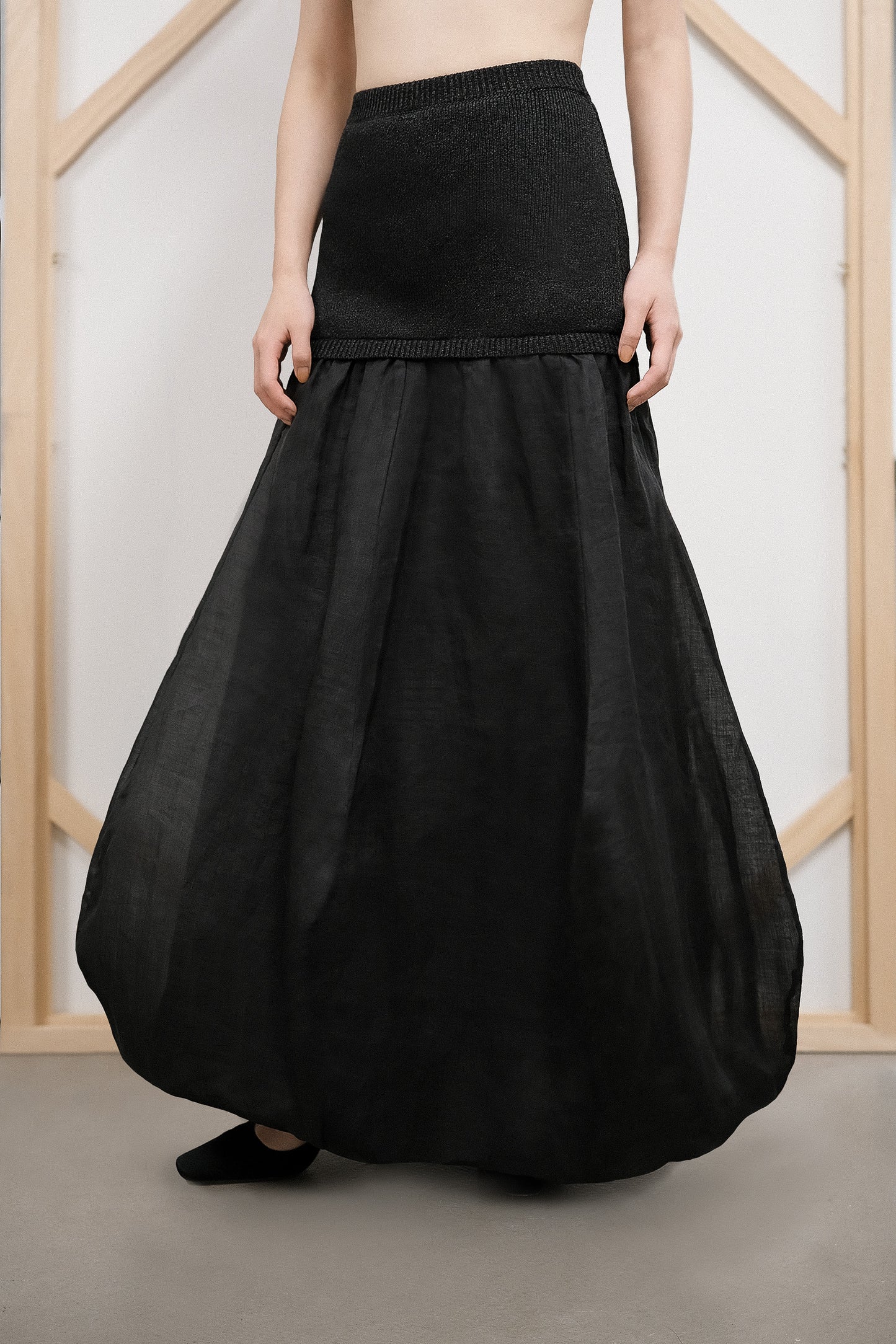 Fernanda Black Knit and Woven Patchwork Skirt