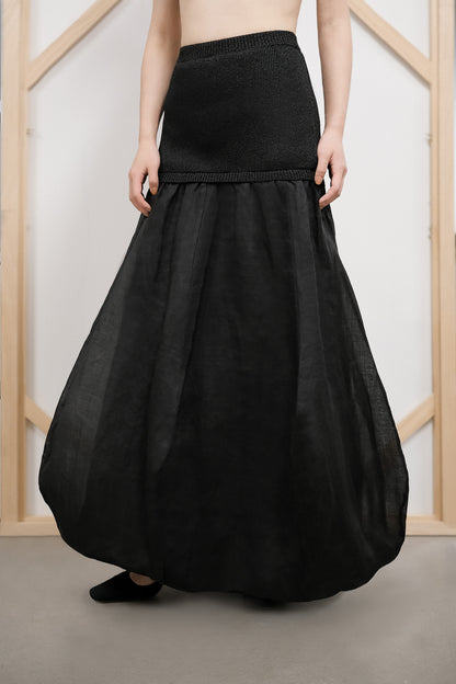 Fernanda Black Knit and Woven Patchwork Skirt
