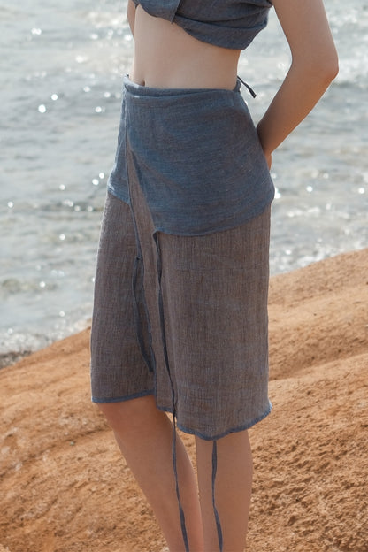 Limited Edition-Linen Double-sided Wrap-waist Skirt