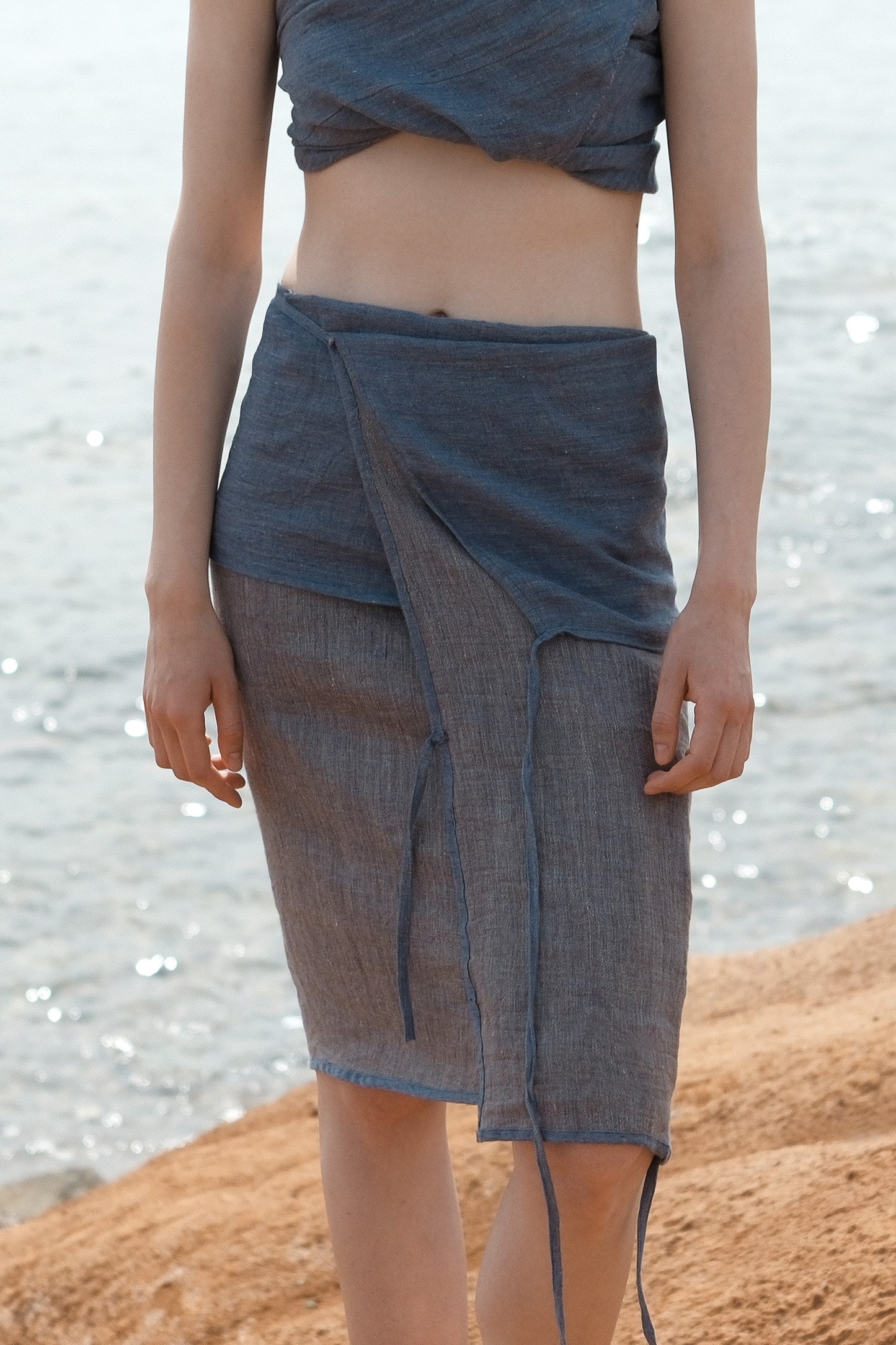 Limited Edition-Linen Double-sided Wrap-waist Skirt