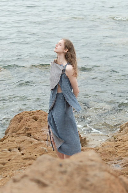 Limited Edition-Linen Double-sided Wrap-waist Skirt