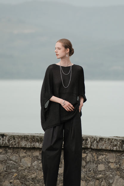 Cibele Black Oversized Pullover Knit Sweater