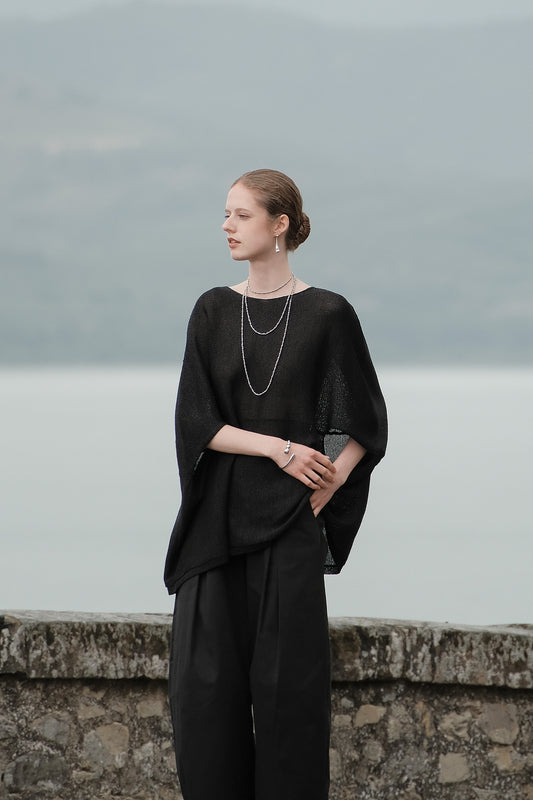 Cibele Black Oversized Pullover Knit Sweater