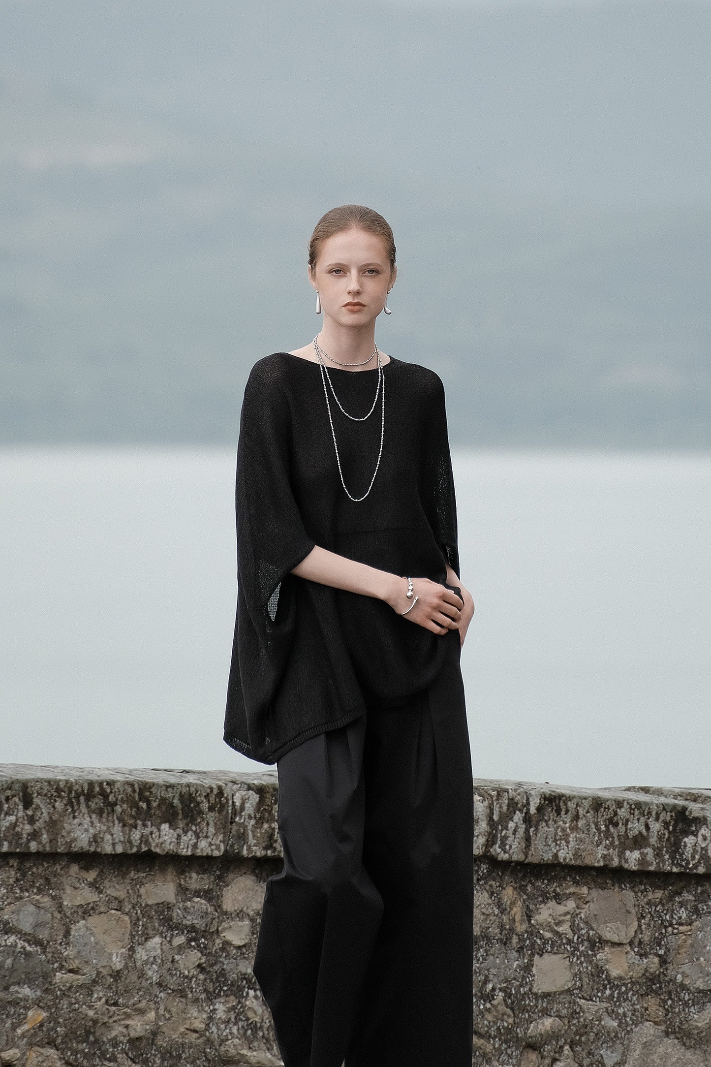Cibele Black Oversized Pullover Knit Sweater