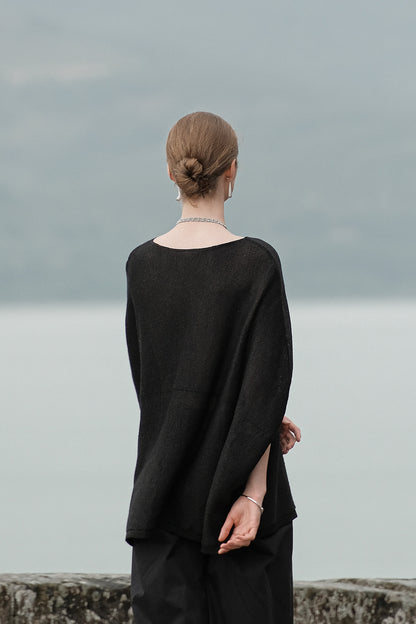 Cibele Black Oversized Pullover Knit Sweater
