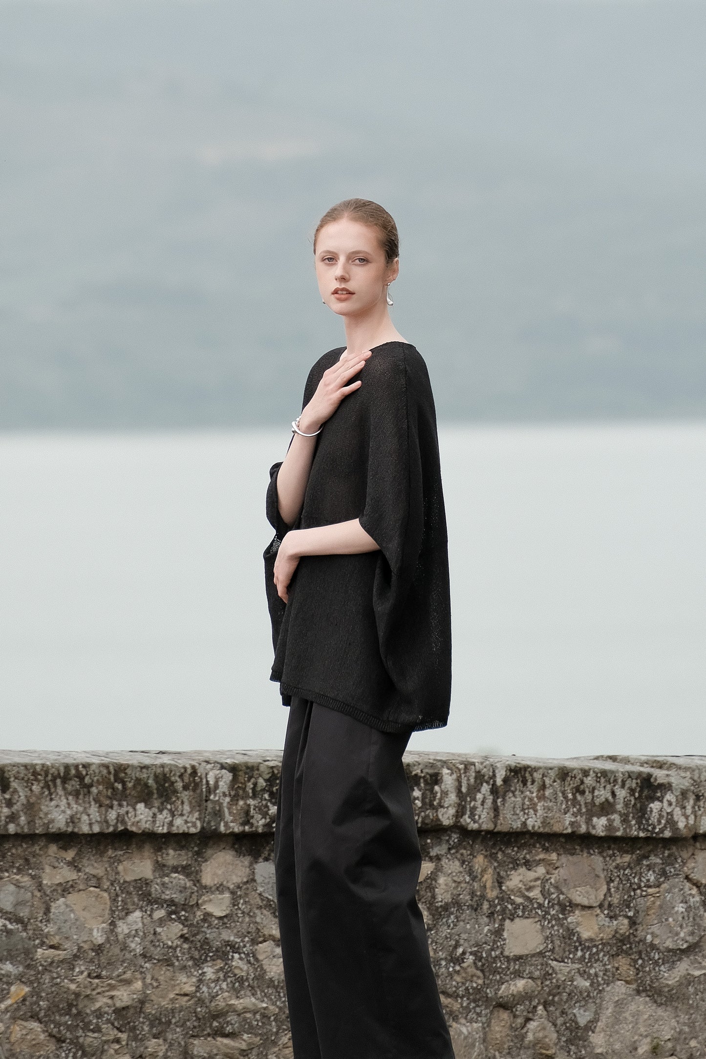 Cibele Black Oversized Pullover Knit Sweater