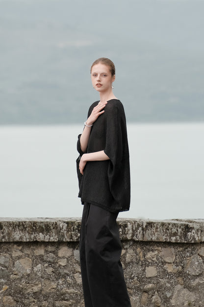 Cibele Black Oversized Pullover Knit Sweater