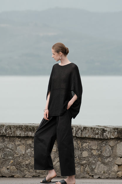 Cibele Black Oversized Pullover Knit Sweater