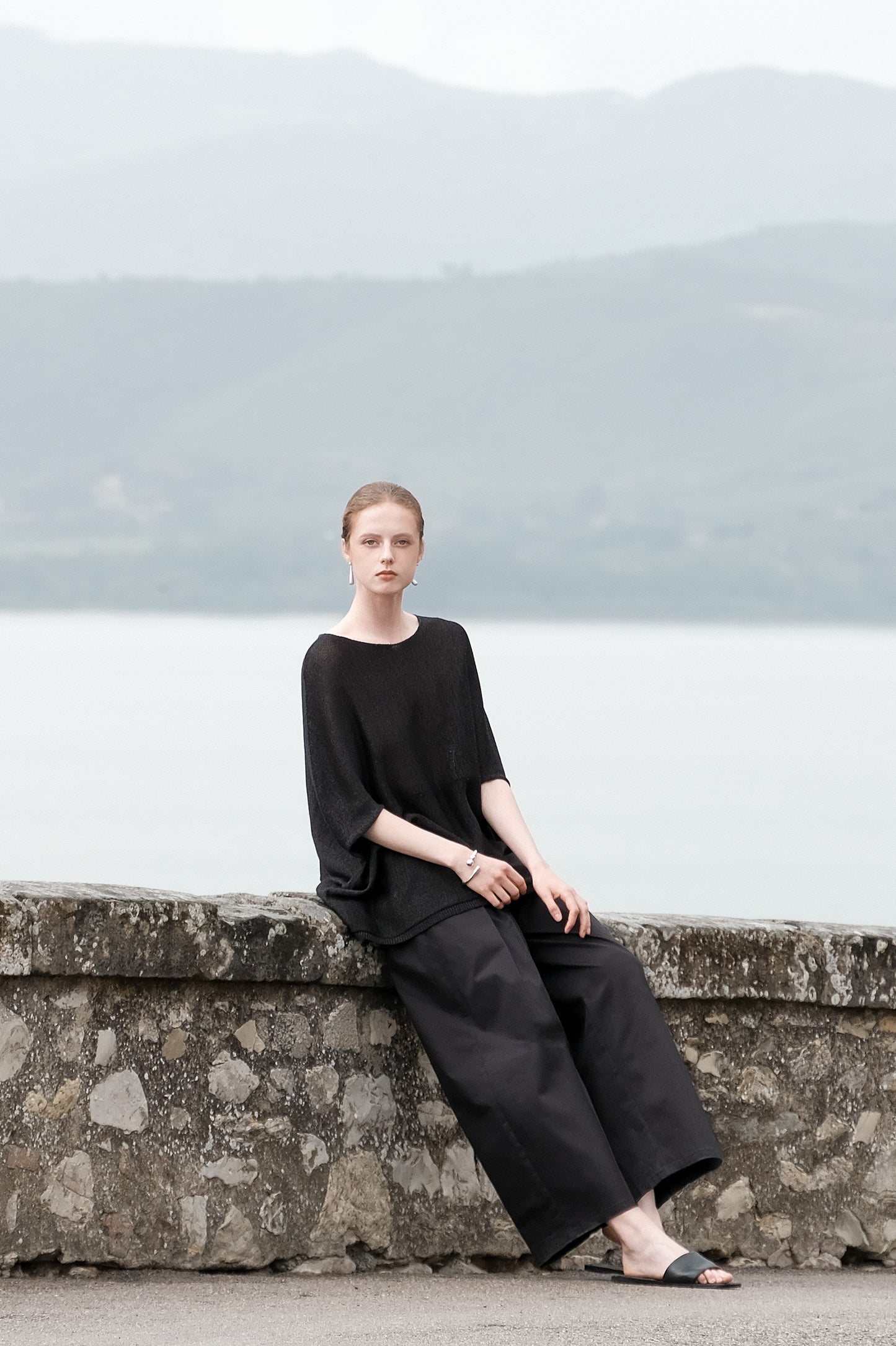 Cibele Black Oversized Pullover Knit Sweater