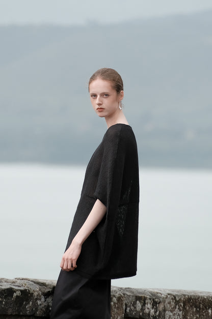 Cibele Black Oversized Pullover Knit Sweater