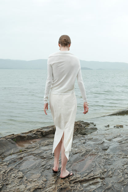 Xuxa White Asymmetrical Knit Long Sleeve Top