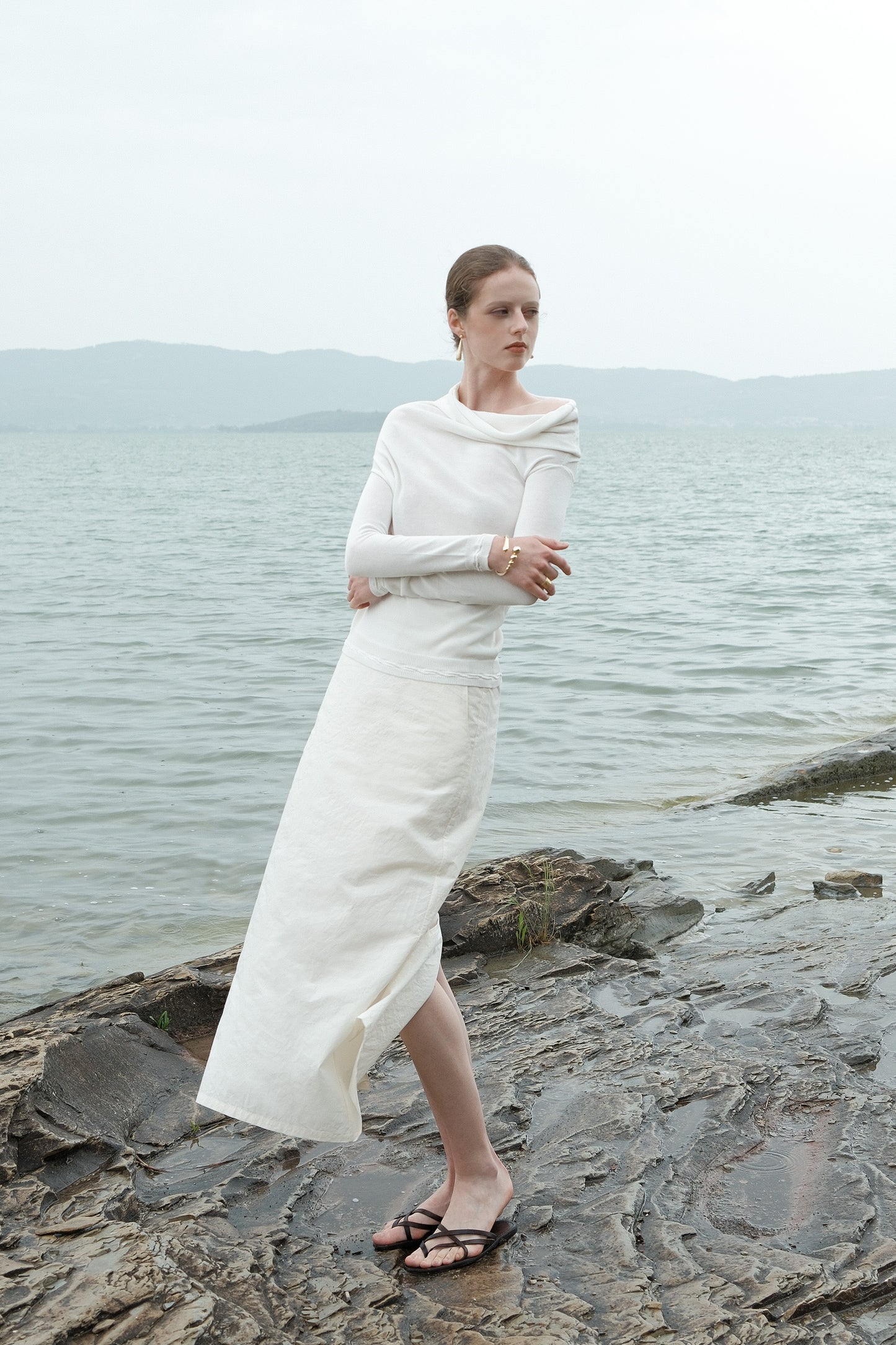 Xuxa White Asymmetrical Knit Long Sleeve Top