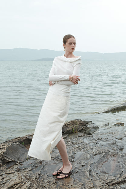 Xuxa White Asymmetrical Knit Long Sleeve Top