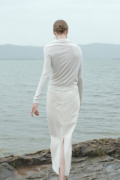 Xuxa White Asymmetrical Knit Long Sleeve Top