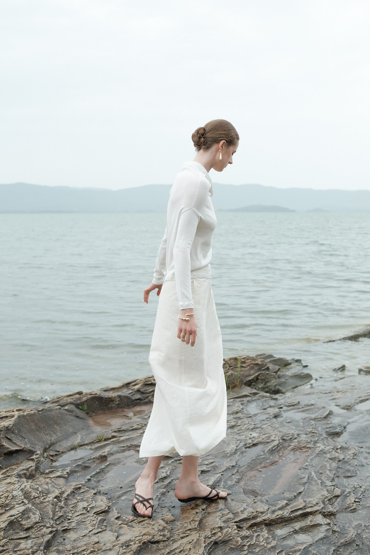 Xuxa White Asymmetrical Knit Long Sleeve Top