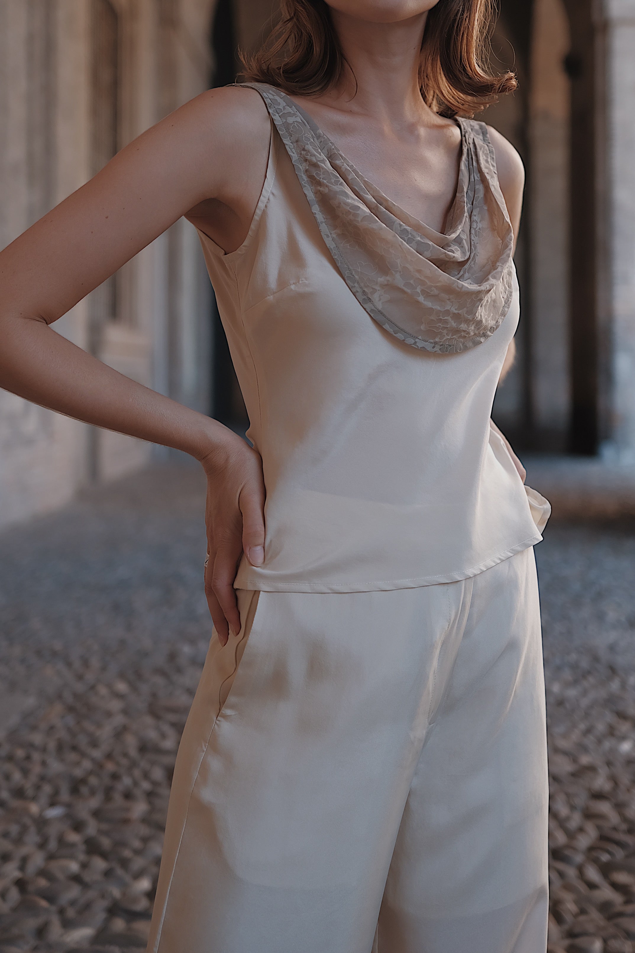 The Nadia Draped-Neck Silk Top – La Casa Madge