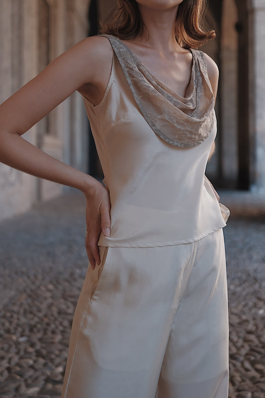 The Nadia Draped-Neck Silk Top