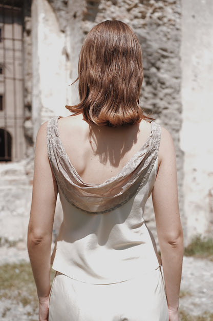 The Nadia Draped-Neck Silk Top