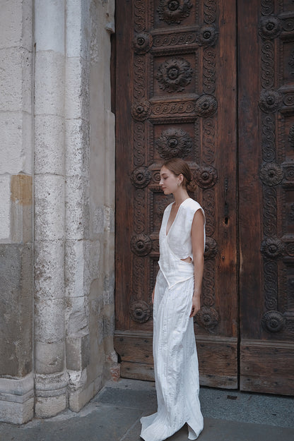 The Regina Cross-panel Linen Top