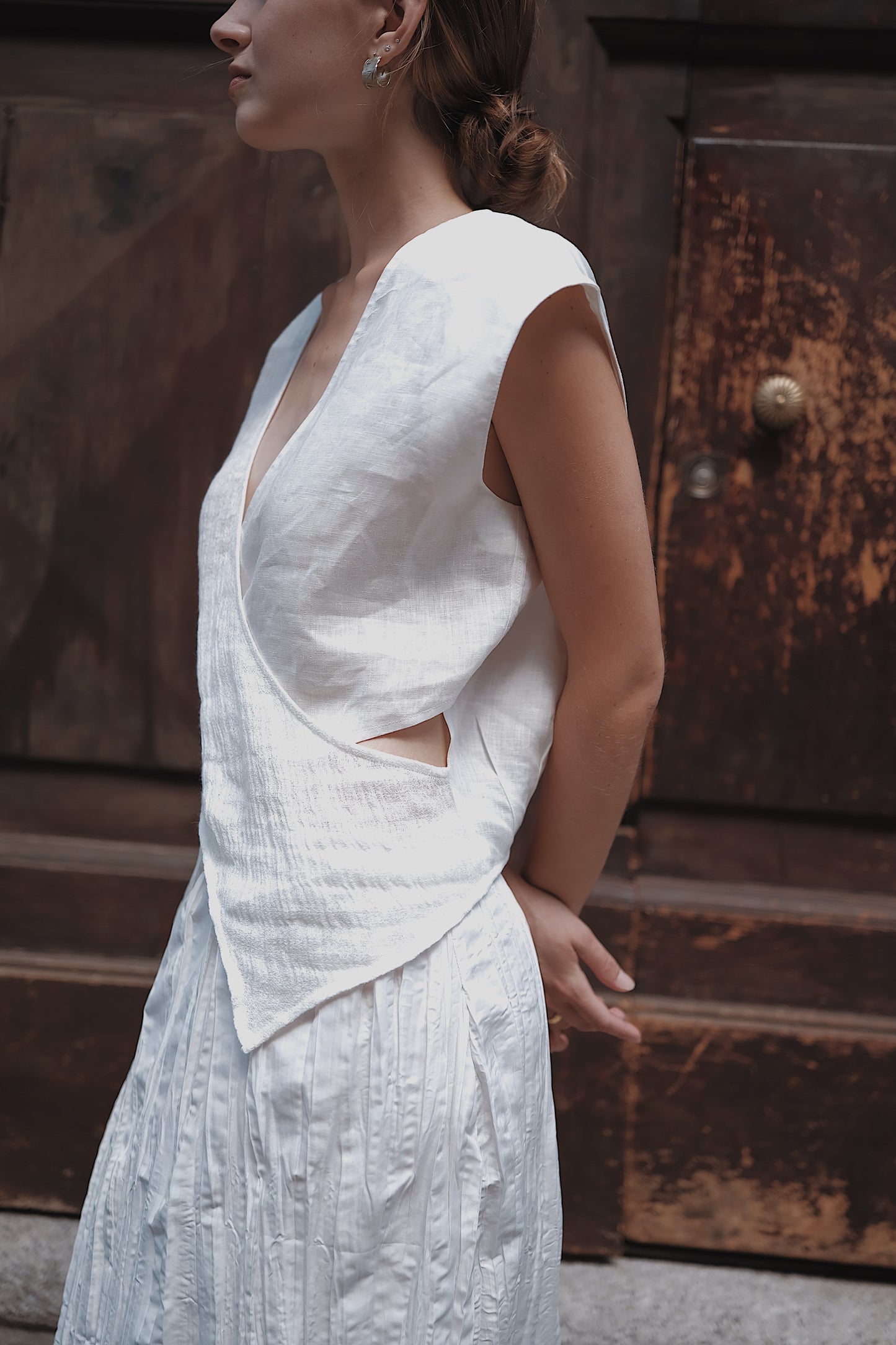The Regina Cross-panel Linen Top