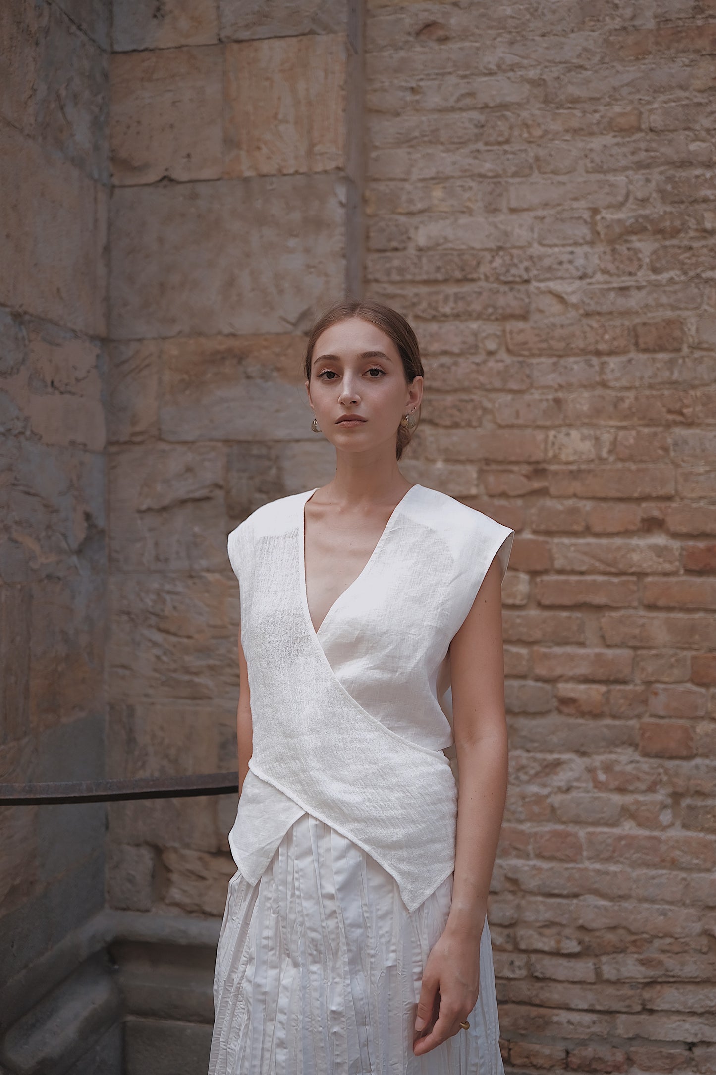 The Regina Cross-panel Linen Top